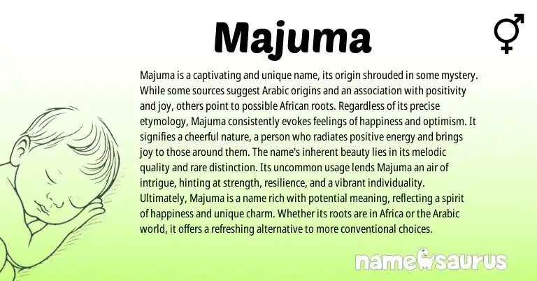 Infographic about Majuma name meaning, Majuma is a name from Arabic origin(s).