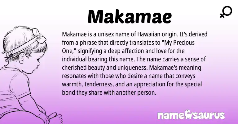 Infographic about Makamae name meaning, Makamae is a name from Hawaiian origin(s).