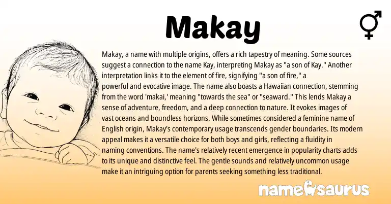 Infographic about Makay name meaning, Makay is a name from Scottish, Hawaiian origin(s).