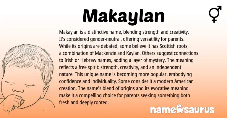 Infographic about Makaylan name meaning, Makaylan is a name from Scottish origin(s).