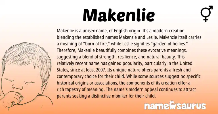 Infographic about Makenlie name meaning, Makenlie is a name from English origin(s).