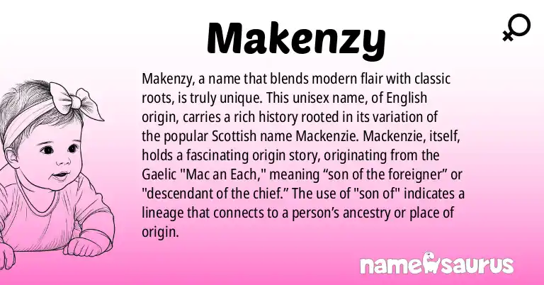 Infographic about Makenzy name meaning, Makenzy is a name from English origin(s).