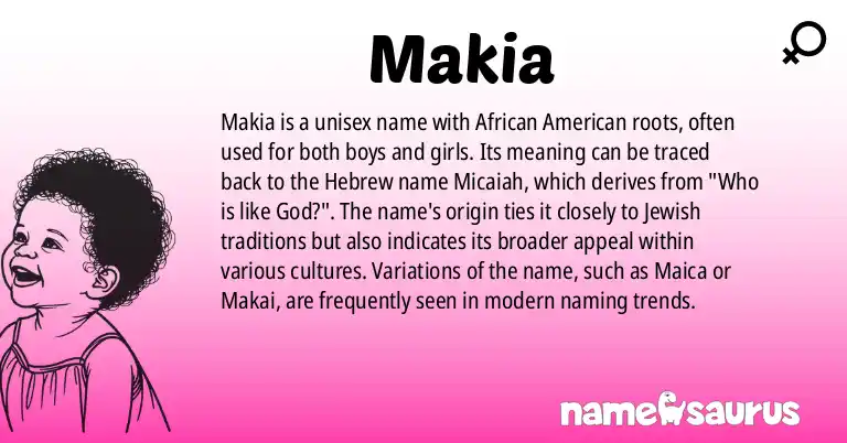Infographic about Makia name meaning, Makia is a name from African American origin(s).