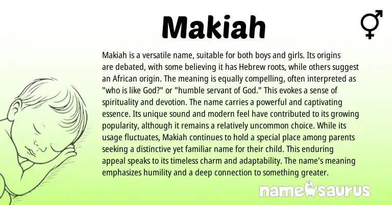 Infographic about Makiah name meaning, Makiah is a name from African, Hebrew origin(s).