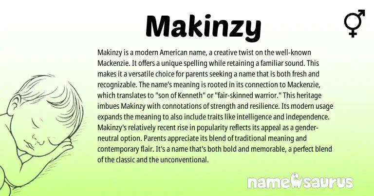 Infographic about Makinzy name meaning, Makinzy is a name from American origin(s).