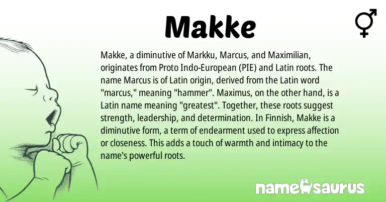 Infographic about Makke name meaning, Makke is a name from Finnish, Latin, European origin(s).