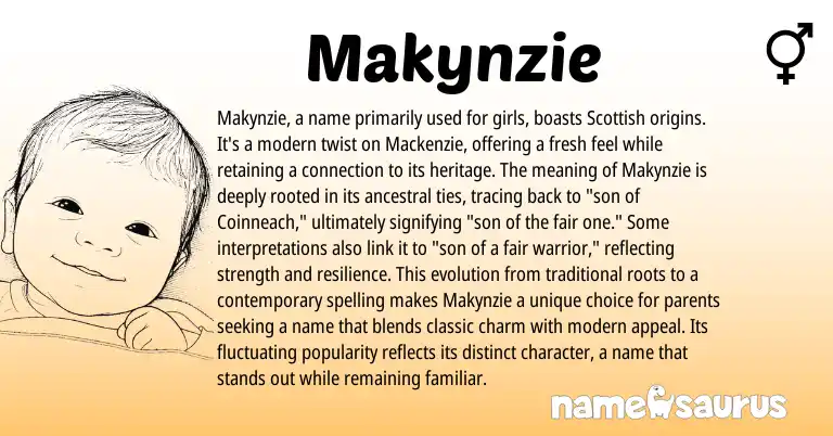 Infographic about Makynzie name meaning, Makynzie is a name from Irish, Scottish origin(s).