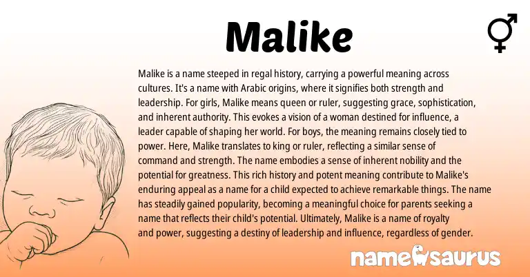 Infographic about Malike name meaning, Malike is a name from Ghana, Arabic origin(s).
