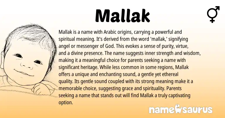 Infographic about Mallak name meaning, Mallak is a name from Persian, Arabic origin(s).