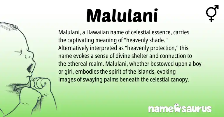 Infographic about Malulani name meaning, Malulani is a name from Hawaiian origin(s).
