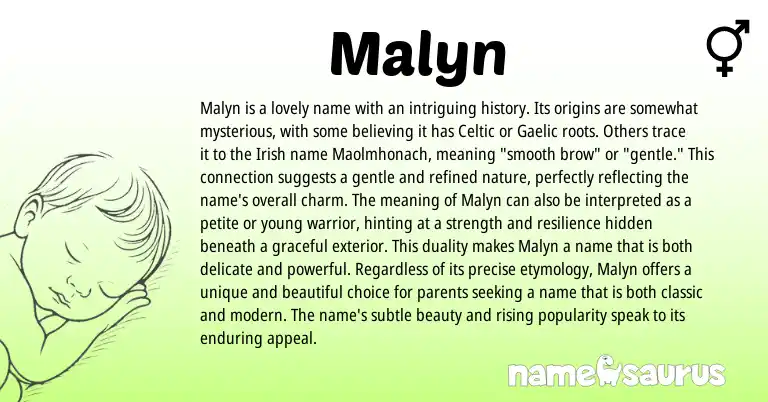 Infographic about Malyn name meaning, Malyn is a name from English, Irish origin(s).