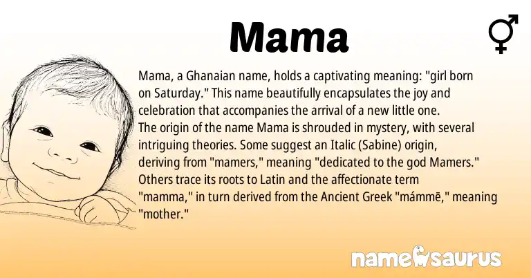 Infographic about Mama name meaning, Mama is a name from Ancient Greek, Latin, Ghanaian origin(s).