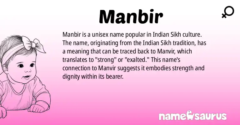 Infographic about Manbir name meaning, Manbir is a name from Indian (Sikh) origin(s).