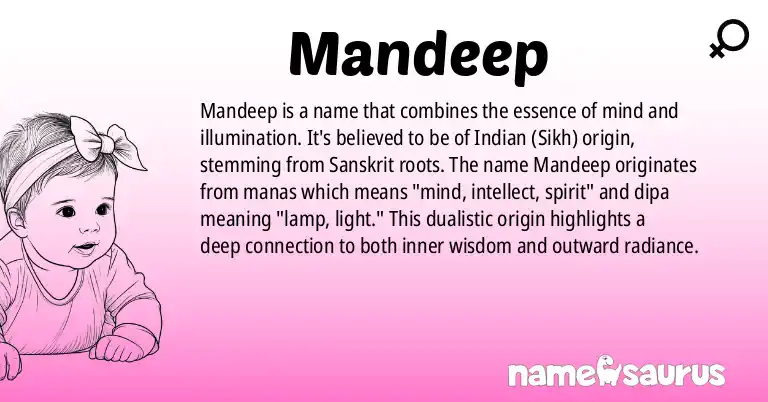Infographic about Mandeep name meaning, Mandeep is a name from Indian (Sikh) origin(s).