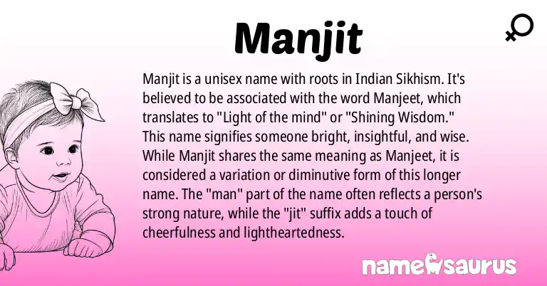 Infographic about Manjit name meaning, Manjit is a name from Indian (Sikh), Indian origin(s).