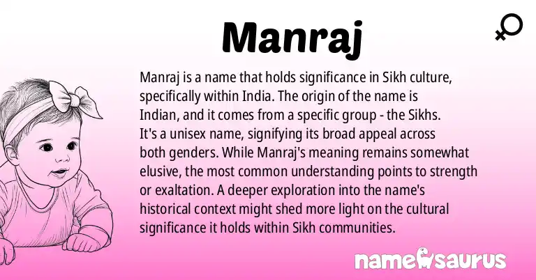 Infographic about Manraj name meaning, Manraj is a name from Indian (Sikh) origin(s).