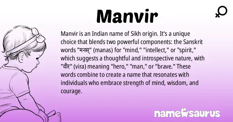 Infographic about Manvir name meaning, Manvir is a name from Indian (Sikh) origin(s).