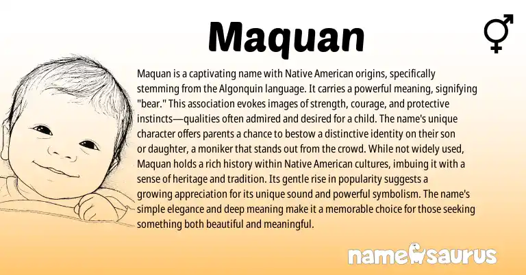 Infographic about Maquan name meaning, Maquan is a name from Algonquin, American origin(s).