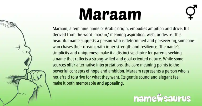 Infographic about Maraam name meaning, Maraam is a name from Arabic origin(s).