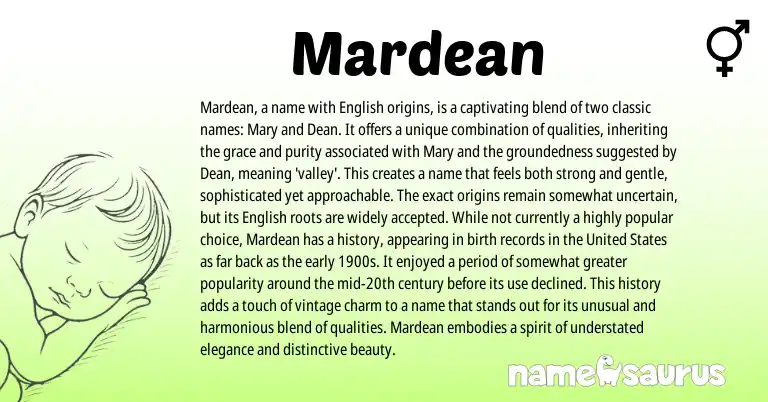 Infographic about Mardean name meaning, Mardean is a name from English origin(s).