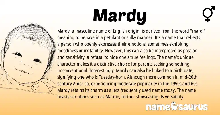 Infographic about Mardy name meaning, Mardy is a name from French, English origin(s).