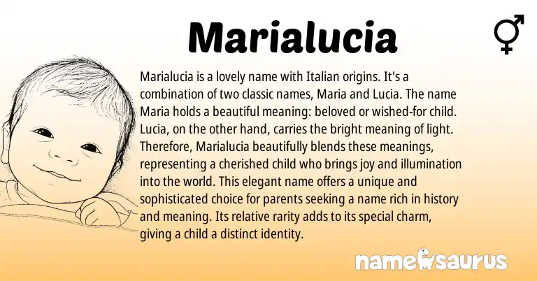Infographic about Marialucia name meaning, Marialucia is a name from Italian origin(s).