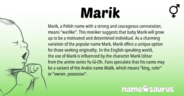 Infographic about Marik name meaning, Marik is a name from Polish, English, Arabic origin(s).