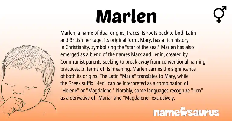 Infographic about Marlen name meaning, Marlen is a name from Christianity, British, Latin, Greek origin(s).