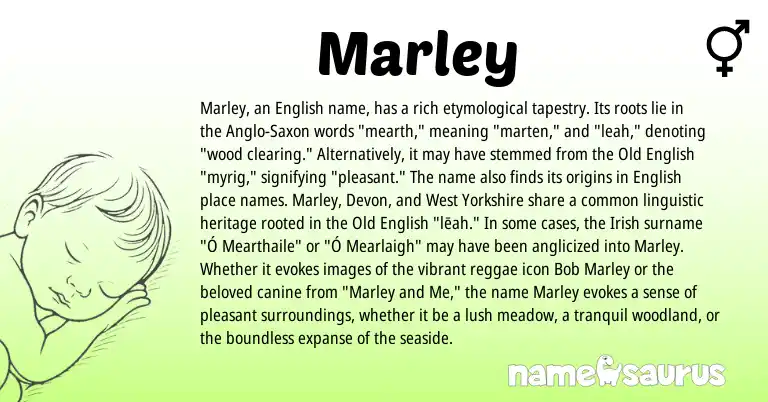 Infographic about Marley name meaning, Marley is a name from Irish, Old English, English, Anglo-Saxon origin(s).