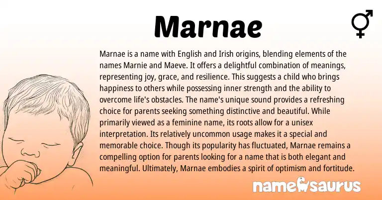 Infographic about Marnae name meaning, Marnae is a name from English, Irish origin(s).