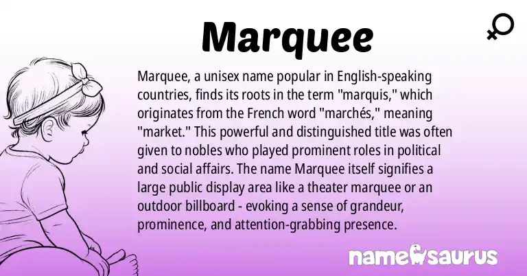 Infographic about Marquee name meaning, Marquee is a name from English (American) origin(s).