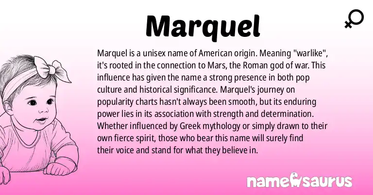 Infographic about Marquel name meaning, Marquel is a name from American origin(s).