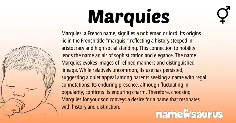 Infographic about Marquies name meaning, Marquies is a name from French, English origin(s).