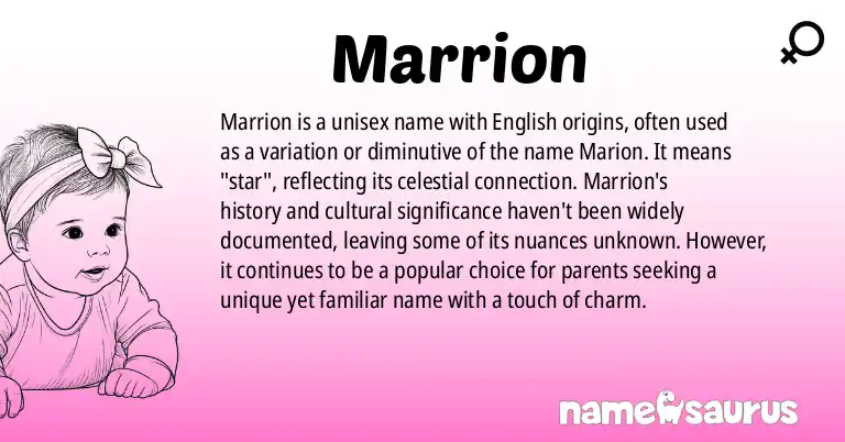 Infographic about Marrion name meaning, Marrion is a name from English origin(s).