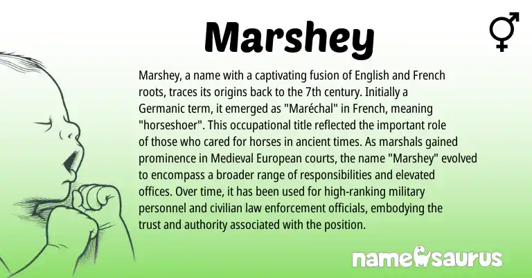 Infographic about Marshey name meaning, Marshey is a name from English, French, Germanic, European origin(s).