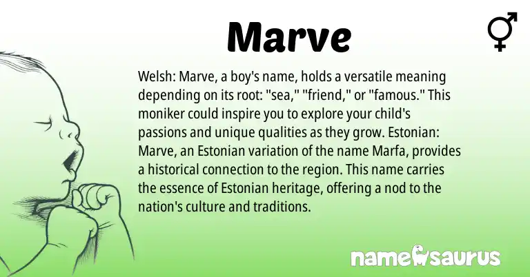 Infographic about Marve name meaning, Marve is a name from Welsh, Estonian origin(s).