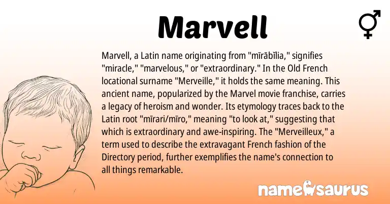 Infographic about Marvell name meaning, Marvell is a name from French, Latin, Old French origin(s).