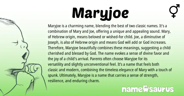 Infographic about Maryjoe name meaning, Maryjoe is a name from Hebrew, American origin(s).