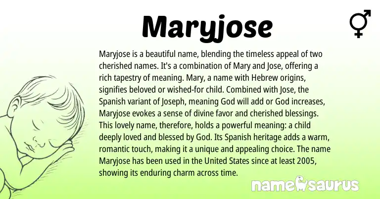Infographic about Maryjose name meaning, Maryjose is a name from Hebrew, Spanish, American origin(s).