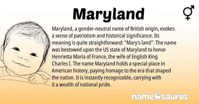 Infographic about Maryland name meaning, Maryland is a name from English, British, American origin(s).