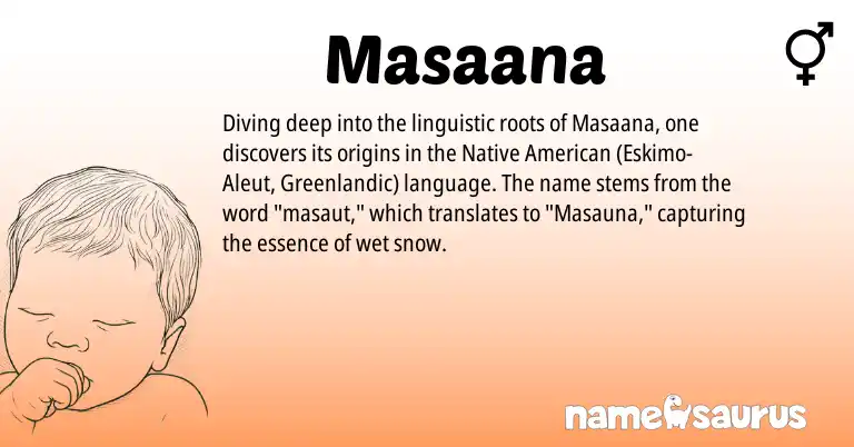 Infographic about Masaana name meaning, Masaana is a name from Native American, Aleut, Greenlandic origin(s).