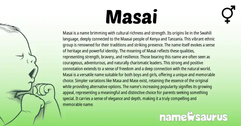 Infographic about Masai name meaning, Masai is a name from African, Swahili origin(s).