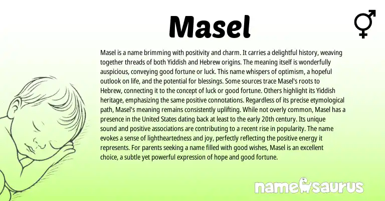 Infographic about Masel name meaning, Masel is a name from English, Yiddish origin(s).