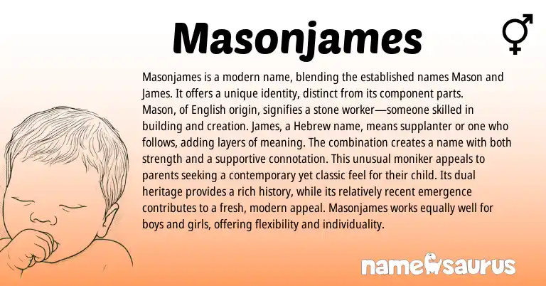 Infographic about Masonjames name meaning, Masonjames is a name from Hebrew, English origin(s).