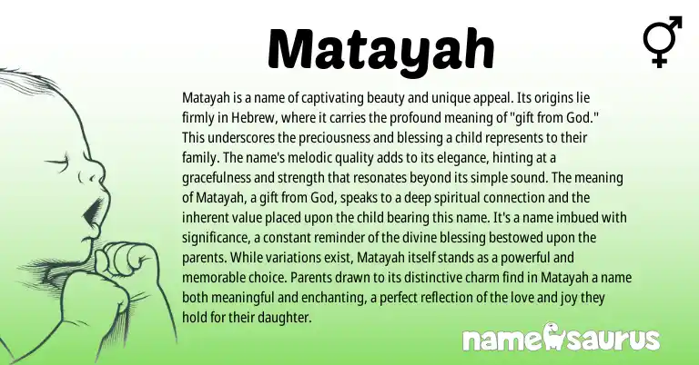 Infographic about Matayah name meaning, Matayah is a name from Hebrew origin(s).
