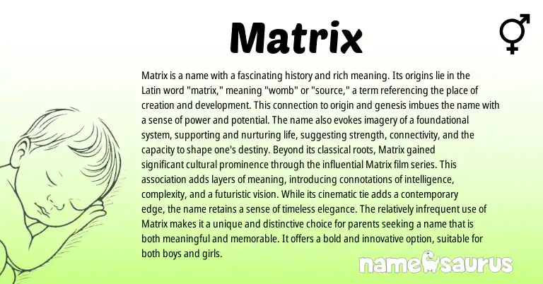 Infographic about Matrix name meaning, Matrix is a name from English origin(s).