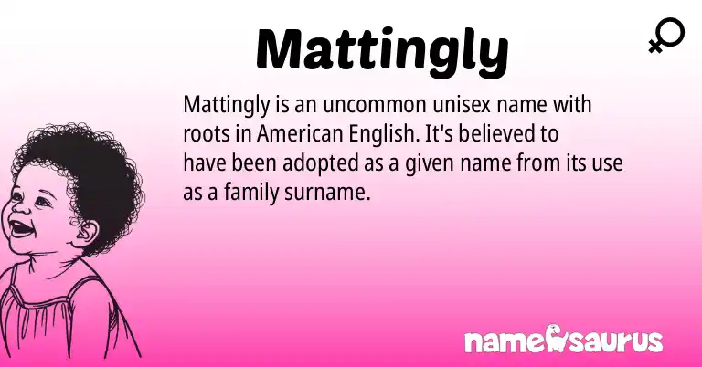 Infographic about Mattingly name meaning, Mattingly is a name from English (American) origin(s).