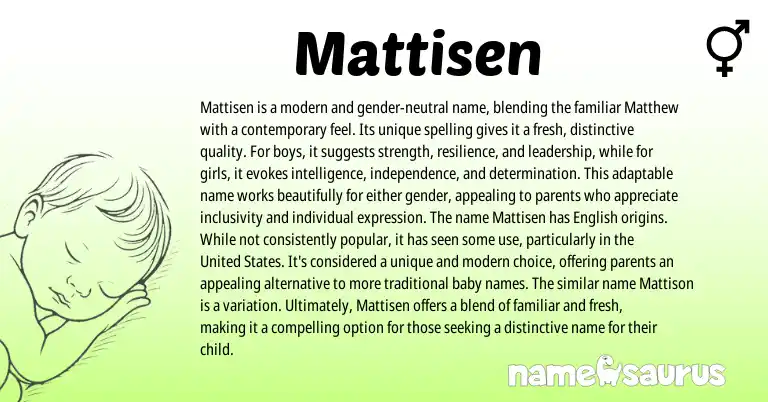 Infographic about Mattisen name meaning, Mattisen is a name from English origin(s).