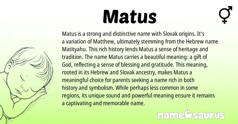 Infographic about Matus name meaning, Matus is a name from Hebrew, Slovak origin(s).