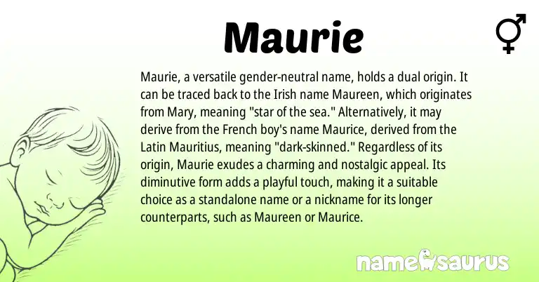 Infographic about Maurie name meaning, Maurie is a name from Irish, French, Latin origin(s).